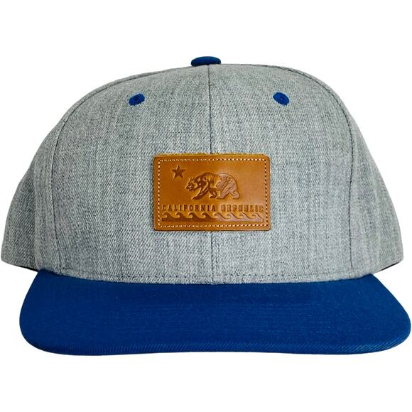 Snapback California Republic Hat - Cap Gray & Blue w/ Leather Patch - Picture 1 of 5